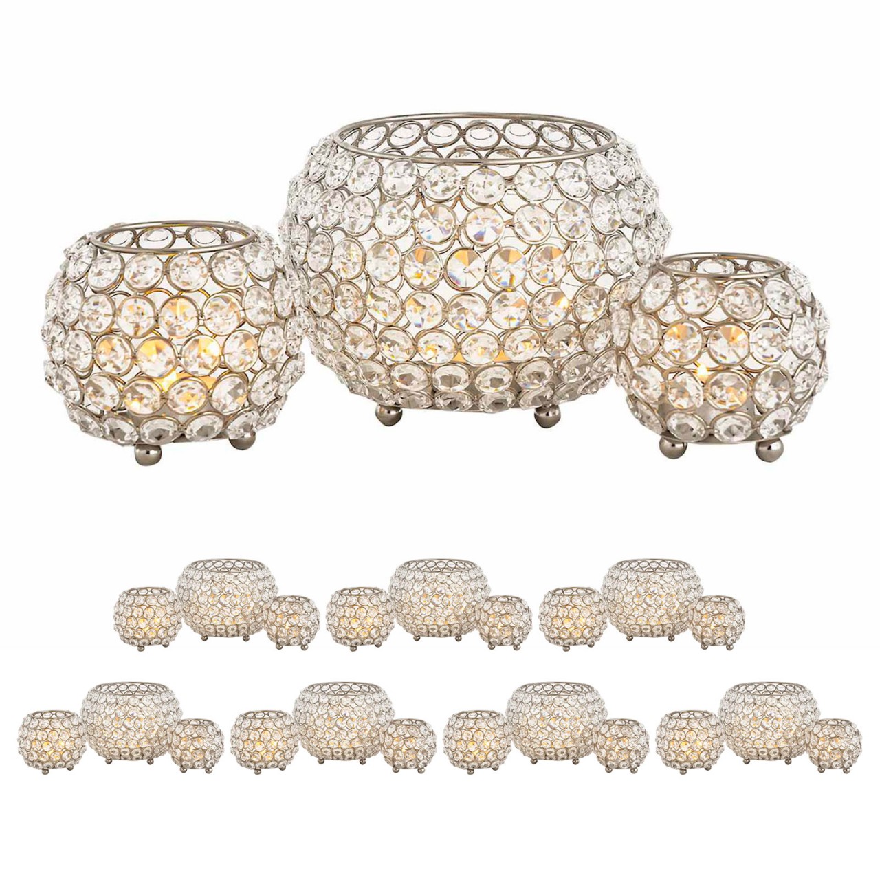 Kandelaar Stollik Kristalglas Zilver Ø15 cm - Set van 24