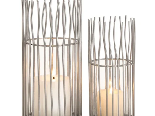 Kandelaar Koonnek zilver set van 2 met open metalen draden en glazen inzet, modern windlichtdesign