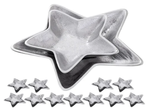 Schaal Dautano aluminium zilver set van 2, stervormige decoratieve schaaltjes met glanzende afwerking