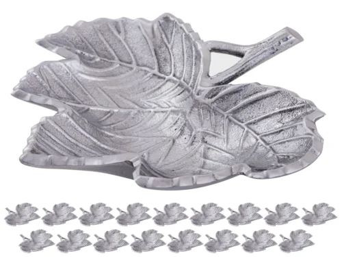 Schaal Bomio aluminium zilver in bladvorm, decoratieve tafelaccessoire, set van 18
