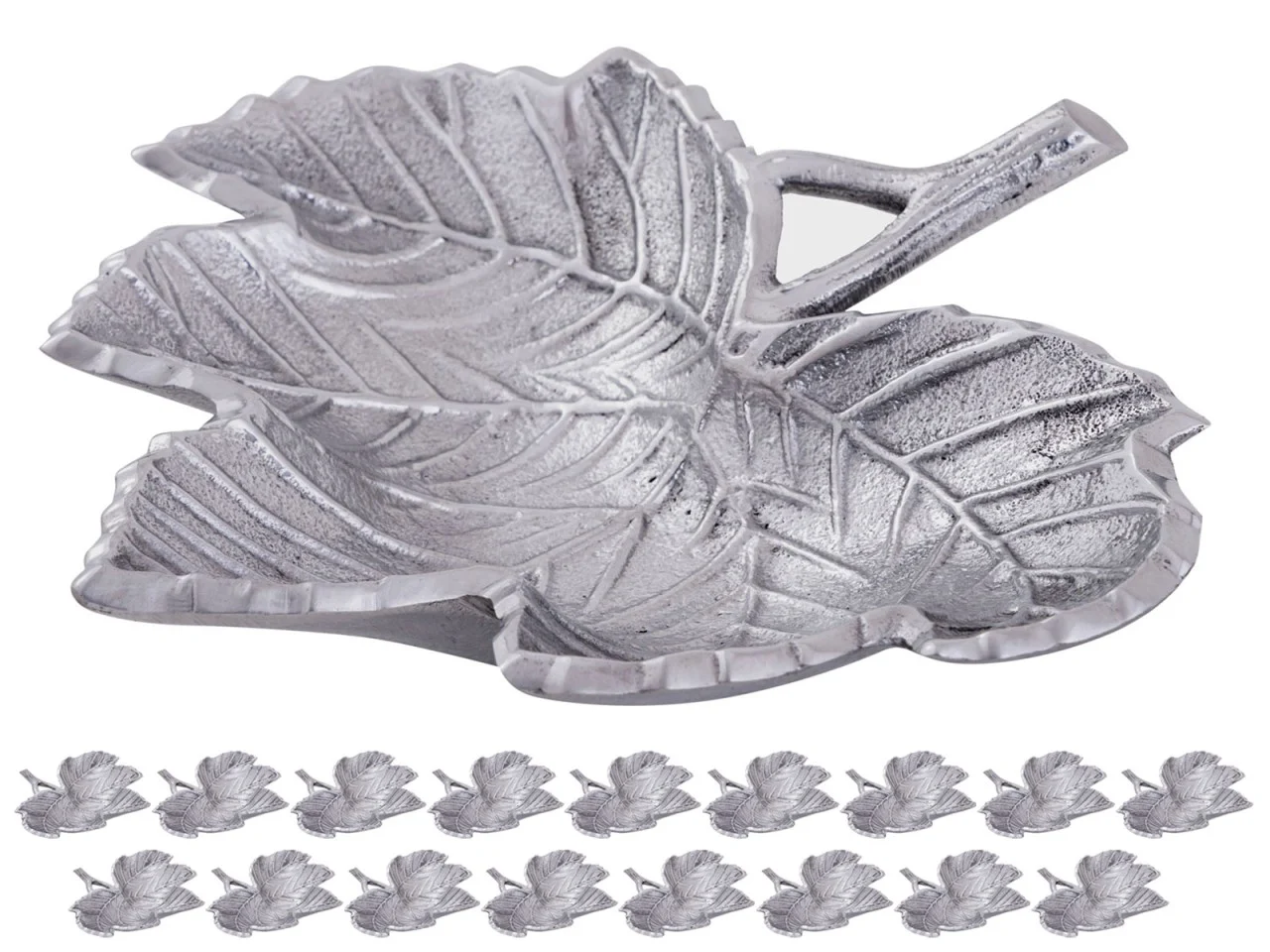 Schaal Bomio aluminium zilver in bladvorm, decoratieve tafelaccessoire, set van 18