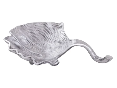 Schaal Zeemon aluminium zilver in Ginkgo-bladvorm, decoratief met subtiele reliëfstructuur