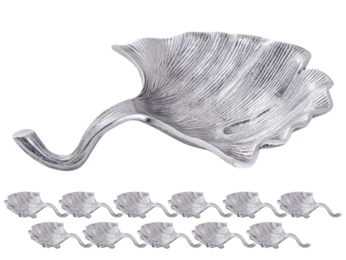 Schaal Fammi aluminium zilver in ginkgo-bladvorm, set van 12, decoratief voor tafel of dressoir