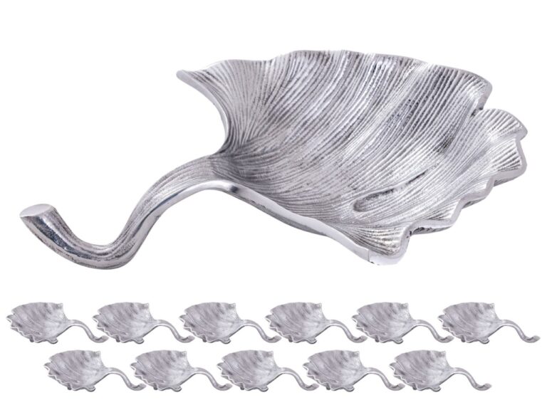 Schaal Fammi aluminium zilver in ginkgo-bladvorm, set van 12, decoratief voor tafel of dressoir
