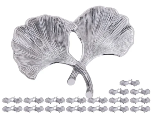 Schaal Vumano aluminium zilver, Ginkgo-vorm met twee bladen, set van 18 decoratieschalen