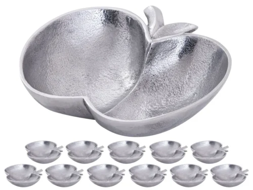 Schaal Kindora aluminium zilver, compacte decoratieve schaal met bladvorm, set van 12