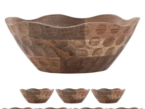 Schaal Leebar van mangohout, handgemaakt met sierlijke rand, set van 8 decoratieschalen
