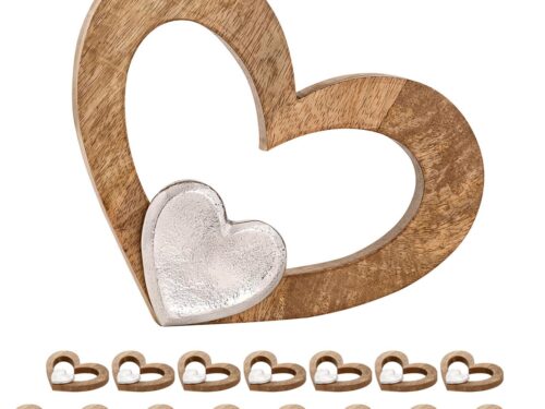 Beeld Hagen Hout hart van mangohout met aluminium inzet, set van 16 decoratieve woonaccessoires