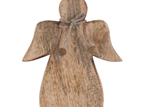 Beeld Colura Hout: handgemaakte houten engel van gerecycled mangohout met natuurlijke afwerking