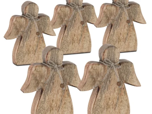 Beeld Seimor Hout geluksengelen van gerecycled mangohout met natuurlijke nerf en touwstrik