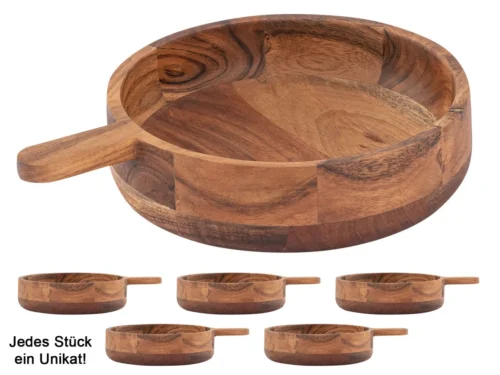 Schaal Keirmano Hout set van 6, handgedraaid acaciahout met unieke nerf en handgreep