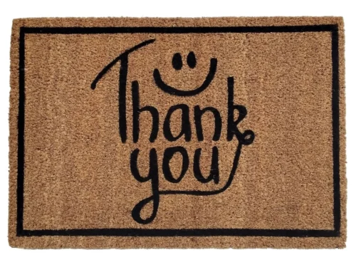Deurmat Paamira kokosmat 60 x 40 cm met zwart Thank you-opdruk en antislip achterzijde