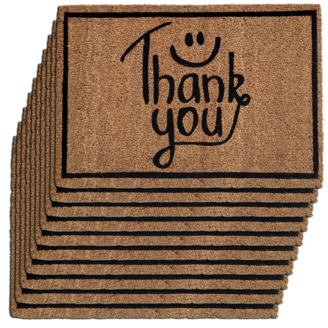 Deurmat Broresta set van 10 kokosmatten 60 x 40 cm met antislip en Thank you-opdruk