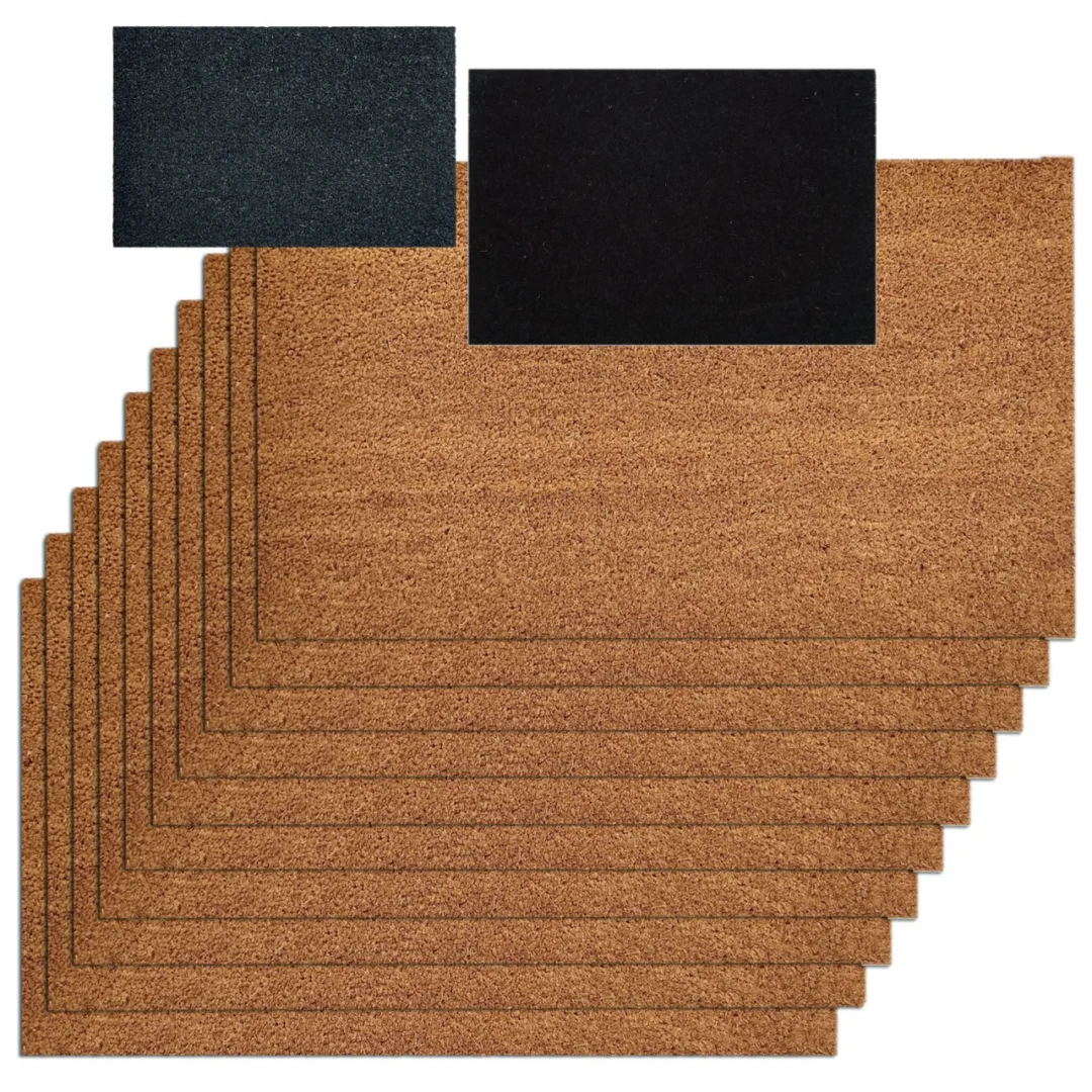 Daurmira deurmat set van 10 kokosmatten met antislip vinylrug, natuurlijke bruine entreevloeren