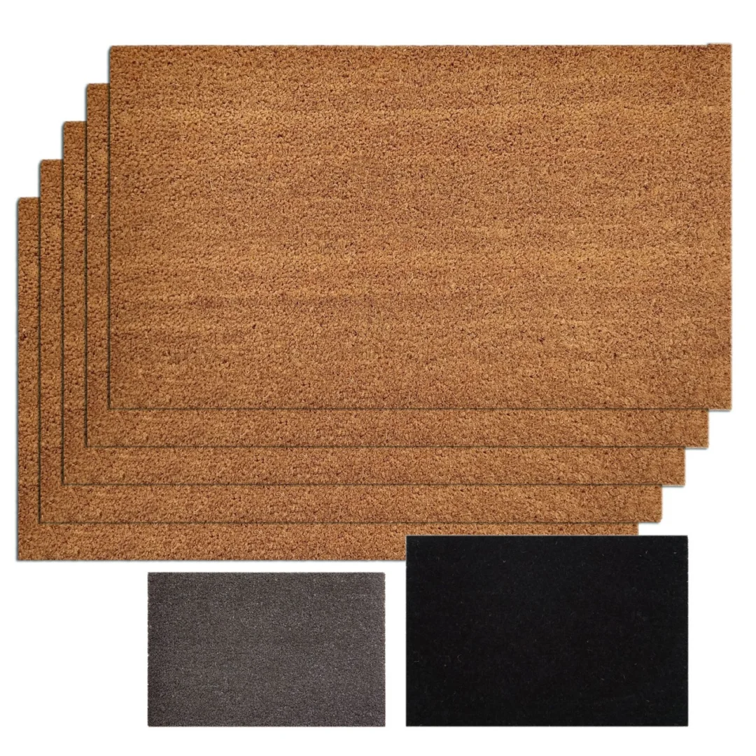 Deurmat Skarmino set van 5 kokosmatten met antislip vinylrug in effen bruin, grijs en zwart