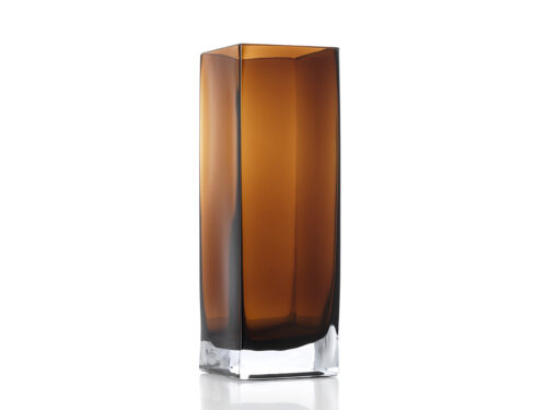 Loldero Glas vaas in amber gerecycled glas, hoge rechthoekige vorm met smalle opening