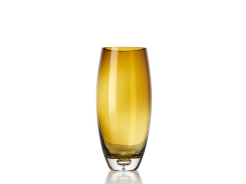 Honinggloedvaas Klolvella bruin glas, slanke kubusvorm met warme gouden glans