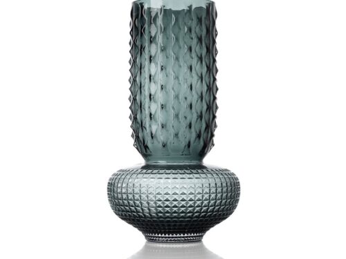 Juweelvaas Paunnak blauw gerecycled glas met slanke, sculpturale vorm en subtiele rimpels