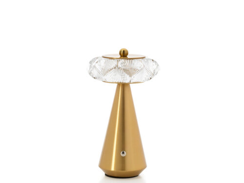 Tafellamp Jaunin messing met conische voet en glazen kap, compact en sfeervol woonaccessoire