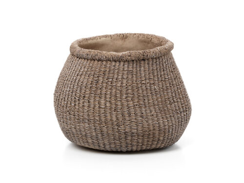 Plantenbak Gintura beton bruin met ronde puff-vorm en robuuste, decoratieve uitstraling