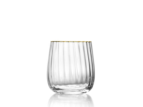 Woonaccessoire Sendino glas naturel, gerecycled glas met subtiele goudkleurige rand en ribbelstructuur