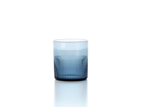 Indigoglas Cindura blauw tumblerglas met geribbelde buitenzijde van gerecycled glas