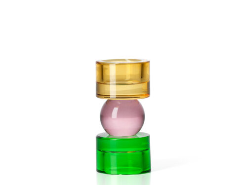 Kandelaar Cetora Groen van gerecycled glas met moderne stapelvorm en zachte groene tinten