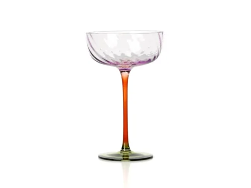 Woonaccessoire Bora Glas Groen coupe met slanke voet, handgeblazen glas in groen, amber en paars