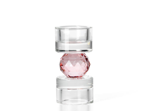 Kandelaar Veital Roze met helder glas en kristalachtig roze middelpunt, handgemaakt van gerecycled glas