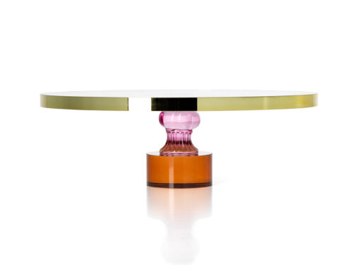 Kunstbloem Toulon met amber, roze en goudtinten, geometrische glazen decoratie met spiegeling