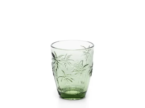 Drinkglas Boostund Glas Groen van gerecycled glas, compact groen tumbler met palmbladreliëf