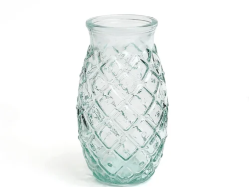 Ananasglas Tramura van blauw gerecycled glas met speelse ananasvorm, decoratief en geschikt voor drankjes