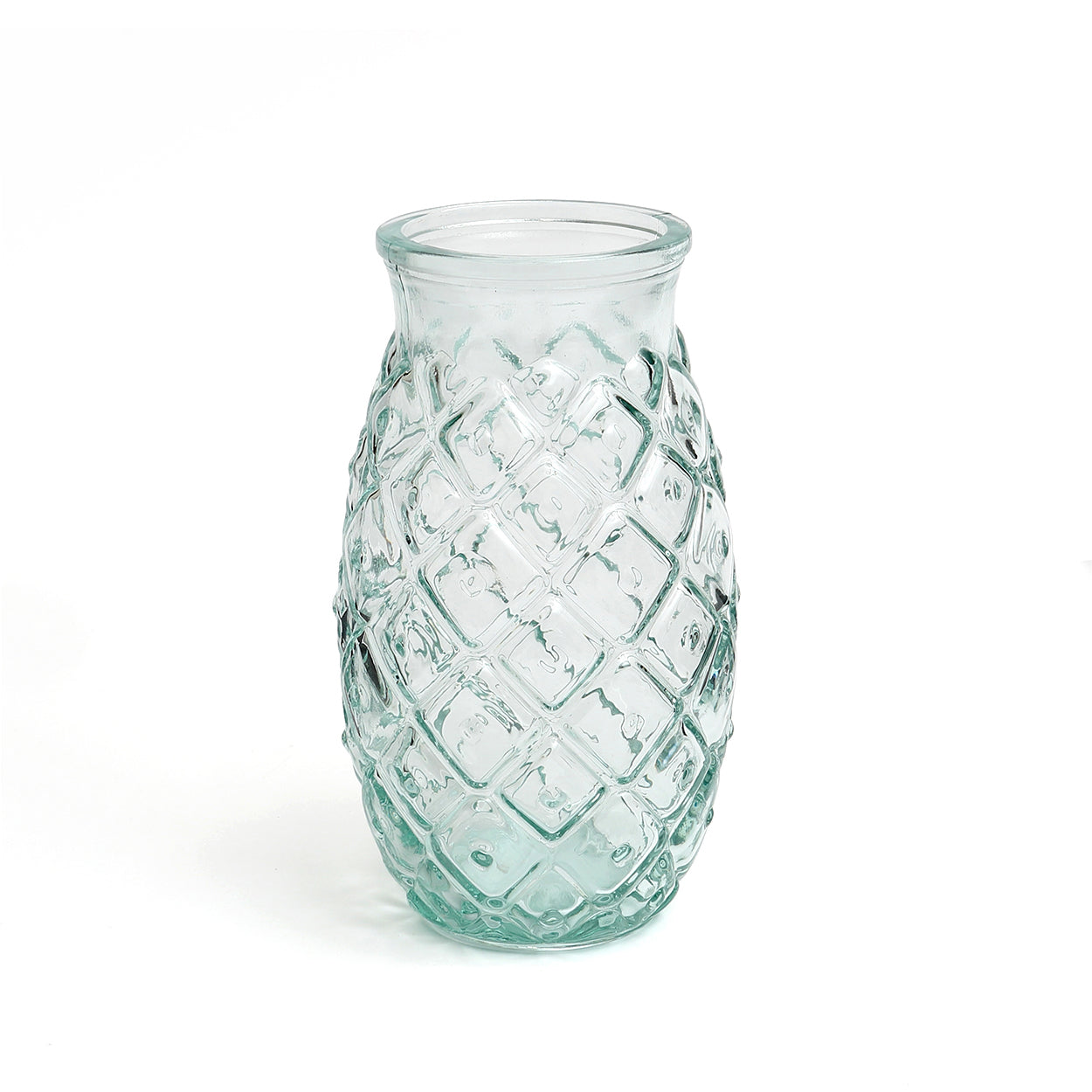 Ananasglas Tramura van blauw gerecycled glas met speelse ananasvorm, decoratief en geschikt voor drankjes