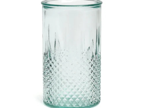 Servies Jeevar Glas Blauw, transparant gerecycled glas met gefacetteerde structuur en subtiele blauwe tint