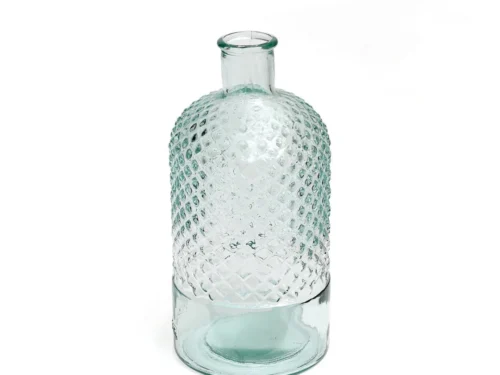 Vaas Bitos van gerecycled blauw glas met verfijnde structuur en compacte cilindervorm