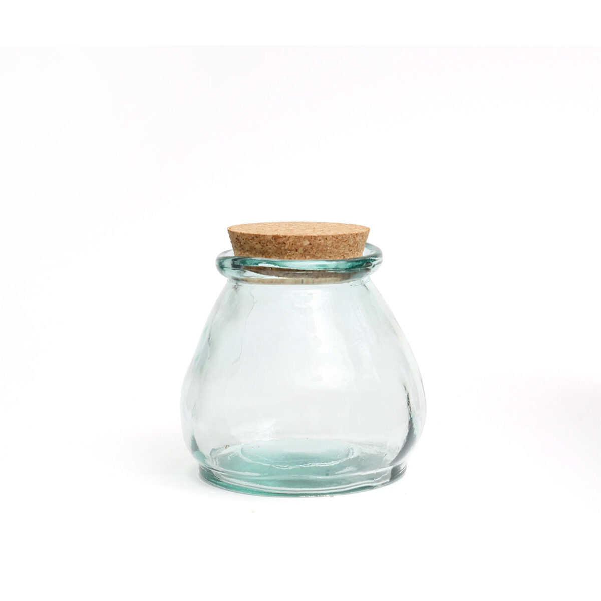 Pot Nisesta glas blauw met ronde vorm en kurken deksel, transparant gerecycled glas voor voorraadopslag