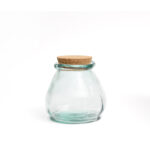 Pot Nisesta glas blauw met ronde vorm en kurken deksel, transparant gerecycled glas voor voorraadopslag