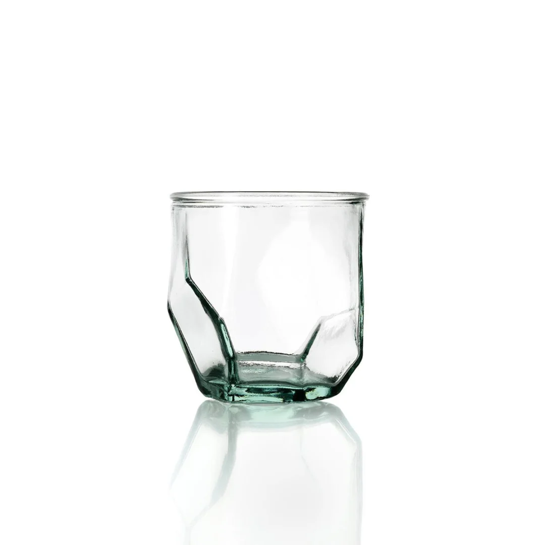 Grorino blauw gerecycled glas met hoekige vorm en moderne, origami-geïnspireerde uitstraling
