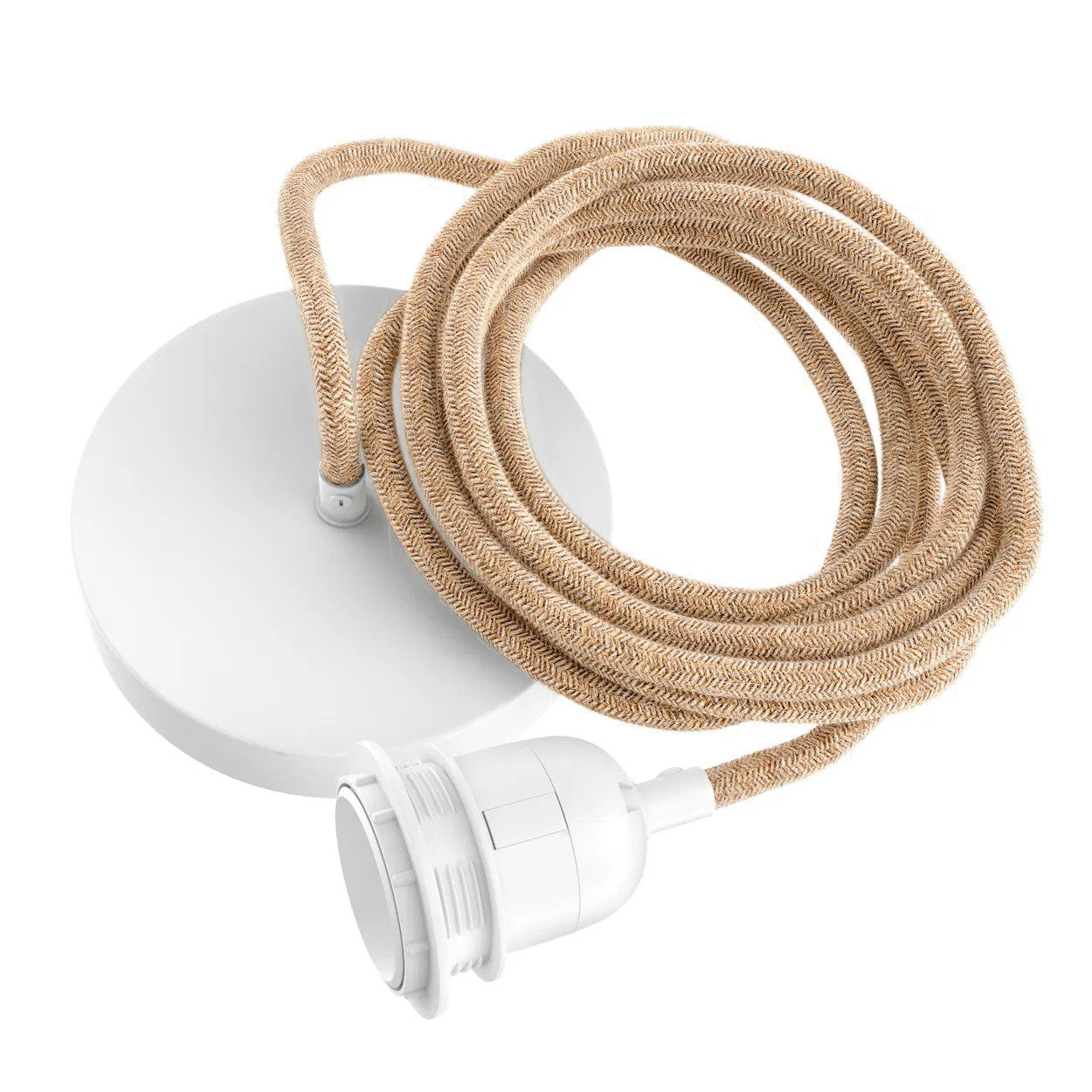 Hanglamp Istanbul Naturel met witte plafondfitting en naturel gevlochten kabel, E27 aansluiting