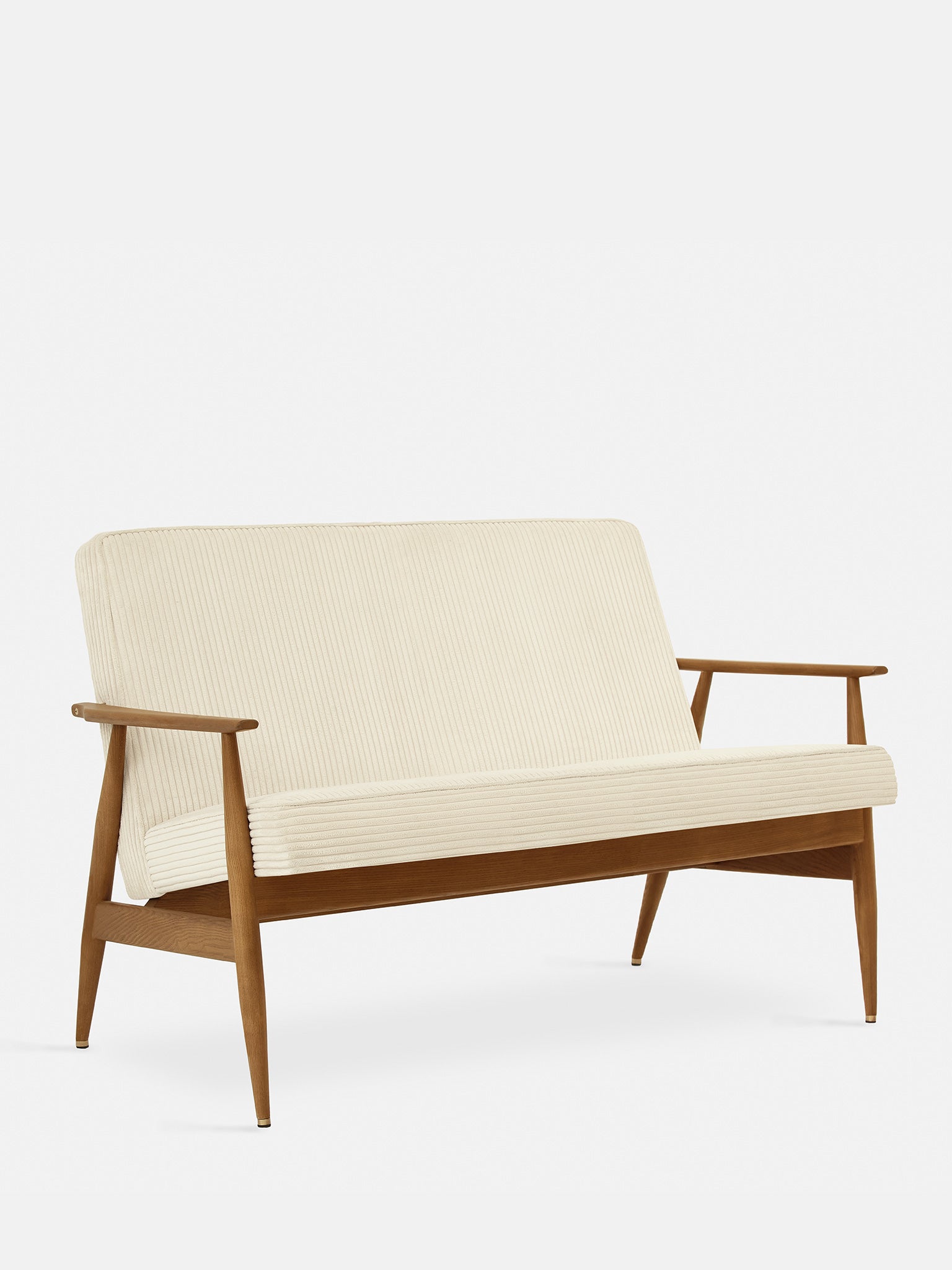 Bank Peissena Hout Crème met ribstof bekleding en warme houten poten, compact en elegant design