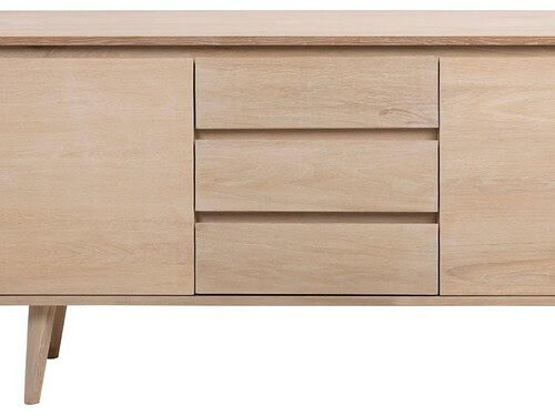 Dressoir Sloornel Wit 150 cm met twee deuren, drie lades en geolied eikenfineer
