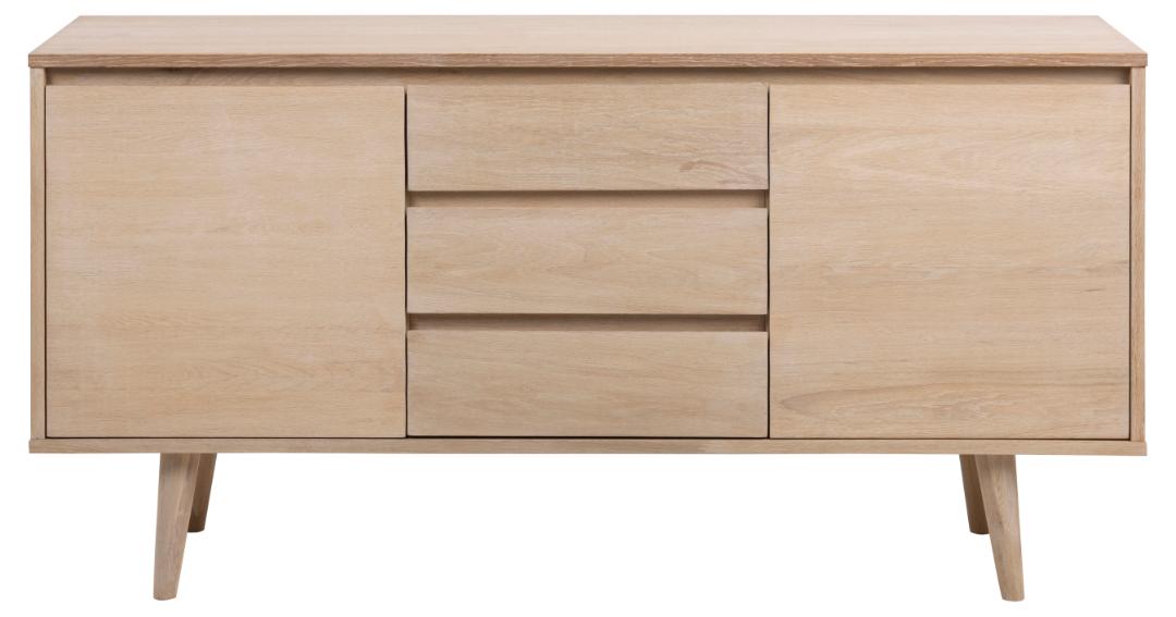Dressoir Sloornel Wit 150 cm met twee deuren, drie lades en geolied eikenfineer