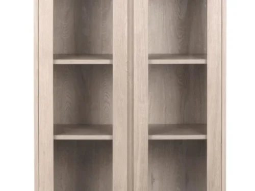 Vitrinekast Graustena wit 80 cm met glazen deuren, eikenfineer en verstelbare planken