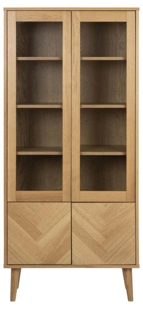 Vitrinekast Vookane Naturel 80 cm met eikenfineer, glazen deuren en verstelbare planken