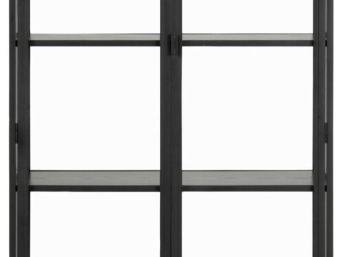 Vitrinekast Ceevan Zwart 77 cm met zwart staal, glazen deuren en vier planken, industriële stijl
