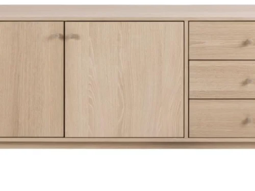 Dressoir Eirik Wit 160 cm met 2 deuren, 3 lades en warme eikenfineerlook