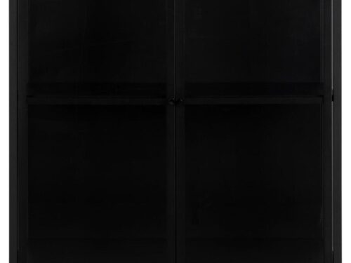 Vitrinekast Stostund Zwart 80 cm met stalen frame en twee glazen deuren, matzwart en strak design