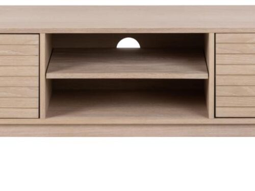 TV-meubel Naummir Wit 160 cm met eikenfineer, twee deuren, open vak en warme natuurlijke afwerking