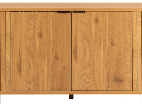 Dressoir Gatol MDF 160 cm met mat wilde eiken look, lamellen zijkanten en twee deuren voor opbergruimte