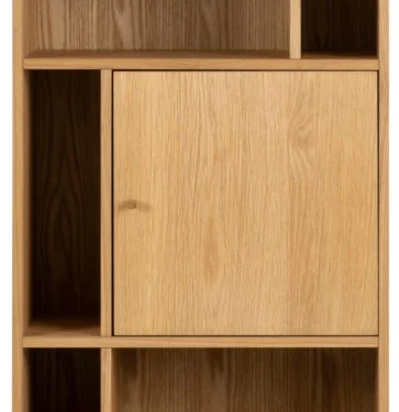 Boekenkast Gontand Naturel 60,5 cm, eikenfineer met geoliede afwerking en open vakken met drie deuren